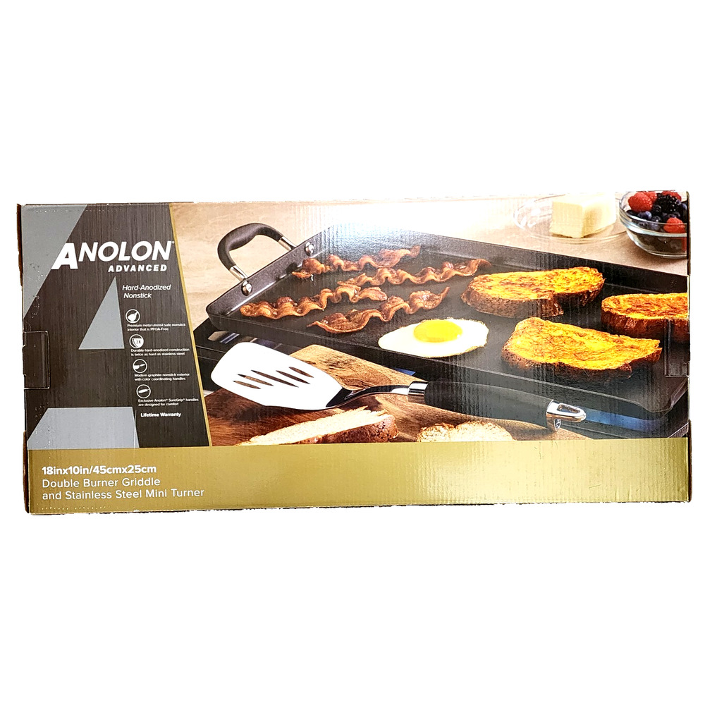 Anolon Advanced 10" x 18" Hard Anodized Nonstick Double Burner Griddle + Turner